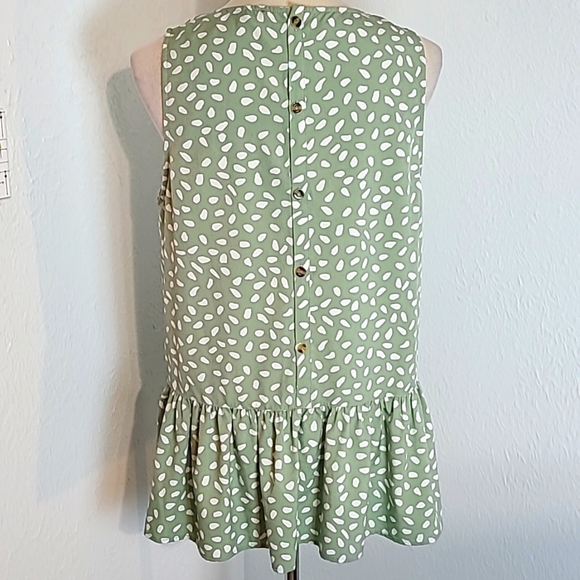 Staccato Sleeveless Green & White Speckled Mini-Dress w/Ruffled Hem, Size Large - Picture 7 of 9